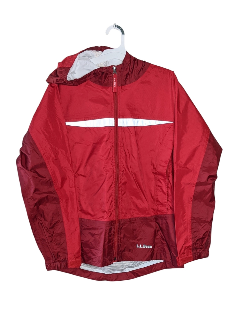 Like New L.L. Bean Unisex Red Kids' Hooded  Waterproof Rain Jacket Size L 14-16